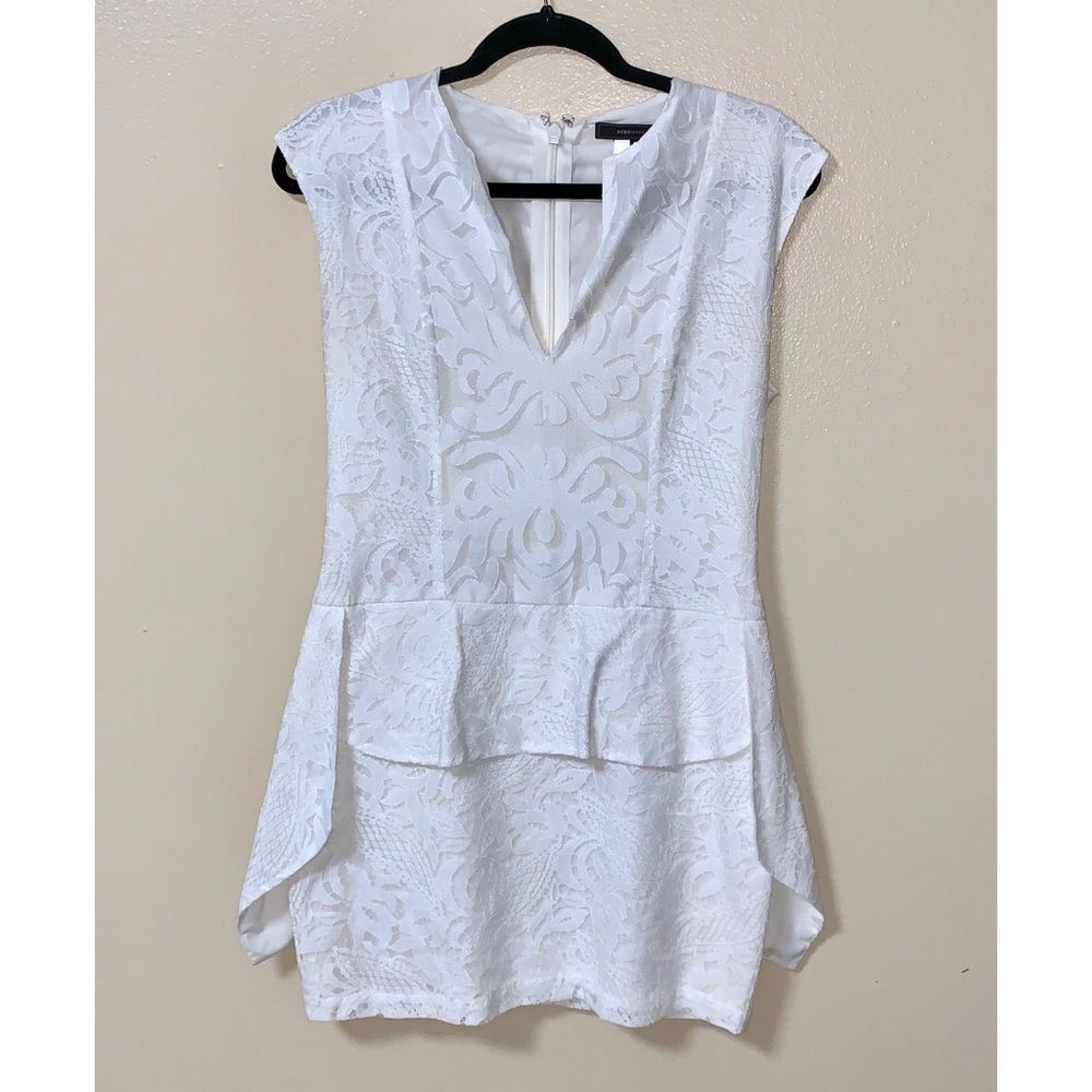 BCBGMaxazria White Peplum Midi Dress